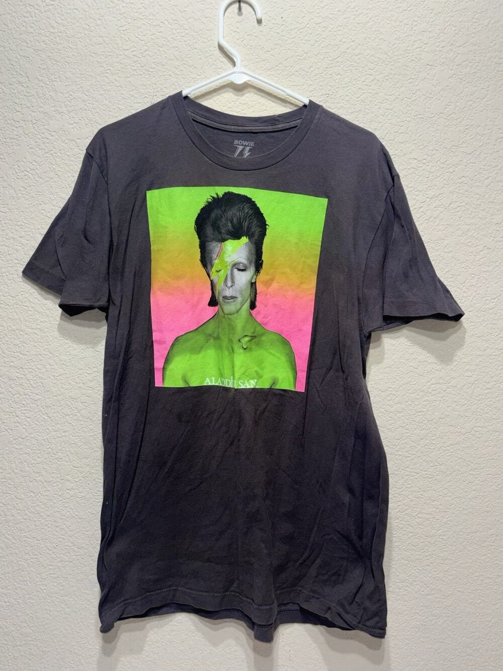 David Bowie Aladdin Sane Large T Shirt Neon Grey